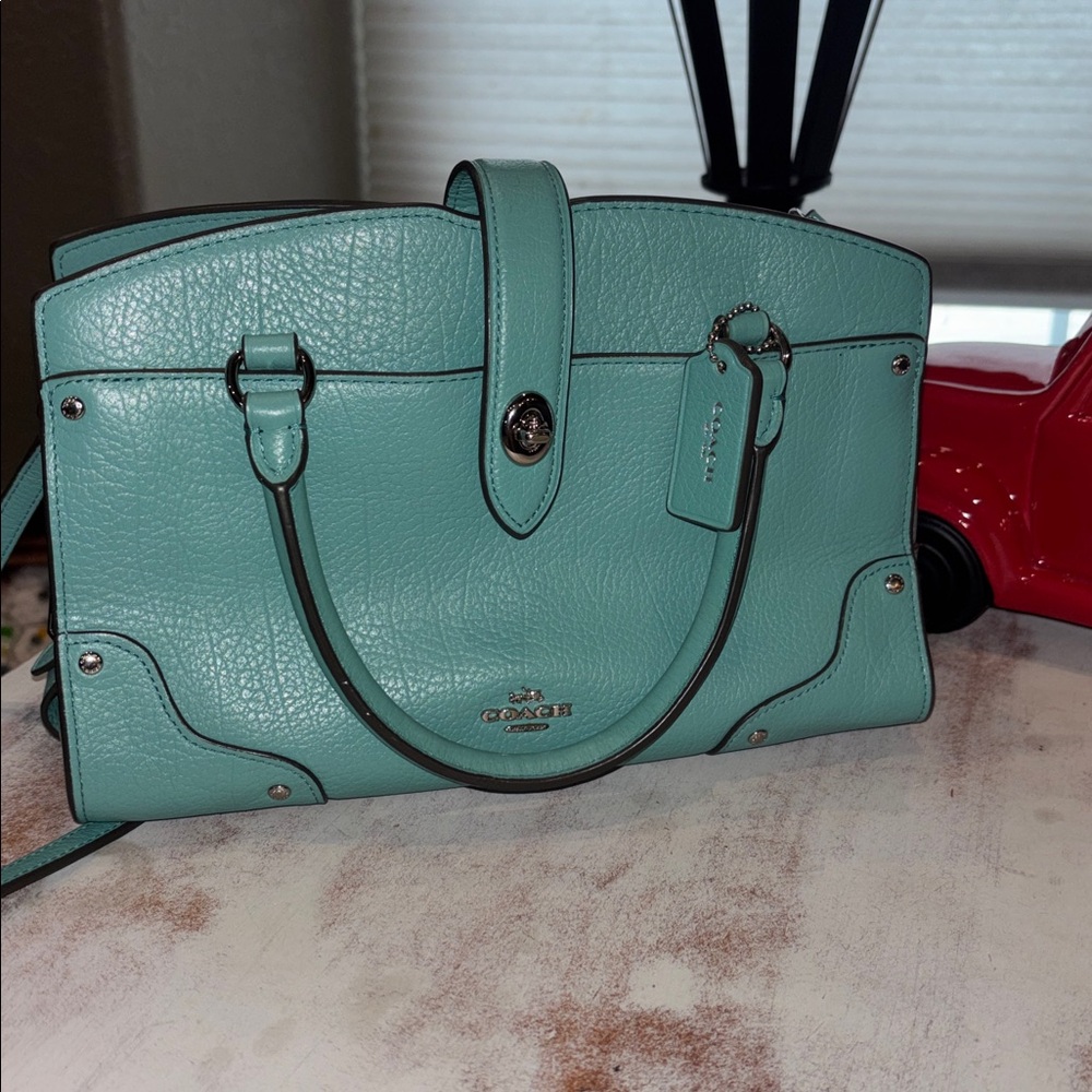 Coach Mercer Satchel 24 turquoise/aqua Leather Satchel Bag EUC